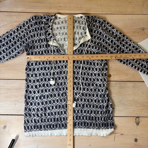 Loft EUC Women's Blue Geometric Print Tunic Sweater Lightweight Tie Front M - Picture 5 of 5